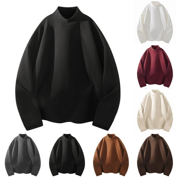 Miluxas Men's Casual Mock Turtleneck T-Shirts Basic Long Sleeve thermal Stretchy Pullover Lightweight Undershirt Sweater Tops White