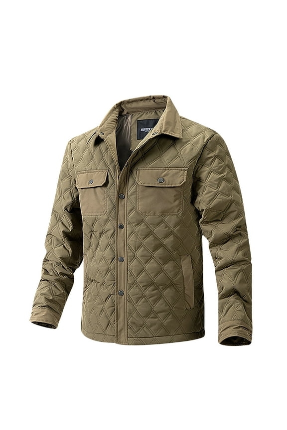 Men's Casual Shirt Jacket Lightweight Shacket Jacket Quilted Button Down Jackets Khaki