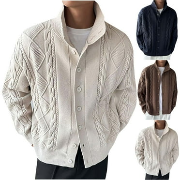 Miluxas Men's Casual Stand Collar Cardigan Clearance Button Down Cable Knitted Sweater Navy 10(XL)