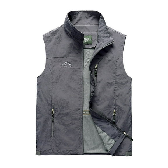 Miluxas Men's Casual Vest Lightweight Outdoor Work Photo Cargo Sleeveless Jacket for Hiking Travel Gray