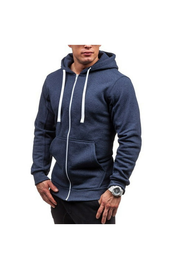 Men's Casual Zip Up Hoodies Lightweight Full-Zipper Long Sleeve Coat Plaid Jacquard Drawstring Hooded Sweatshirts Blue S(S)