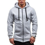 Miluxas Men's Casual Zip Up Hoodies Lightweight Full-Zipper Long Sleeve Coat Plaid Jacquard Drawstring Hooded Sweatshirts Clearance Gray XL(XL)