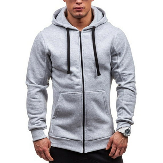 Miluxas Men's Casual Zip Up Hoodies Lightweight Full-Zipper Long Sleeve Coat Plaid Jacquard Drawstring Hooded Sweatshirts Gray XXXL(XXXL)
