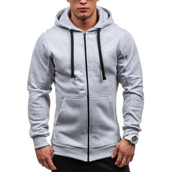 Miluxas Men's Casual Zip Up Hoodies Lightweight Full-Zipper Long Sleeve Coat Plaid Jacquard Drawstring Hooded Sweatshirts Gray XXXL(XXXL)