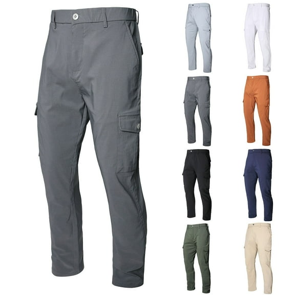 Miluxas Men's Chino Pants Casual Elastic Waist Tapered Golf Trousers White