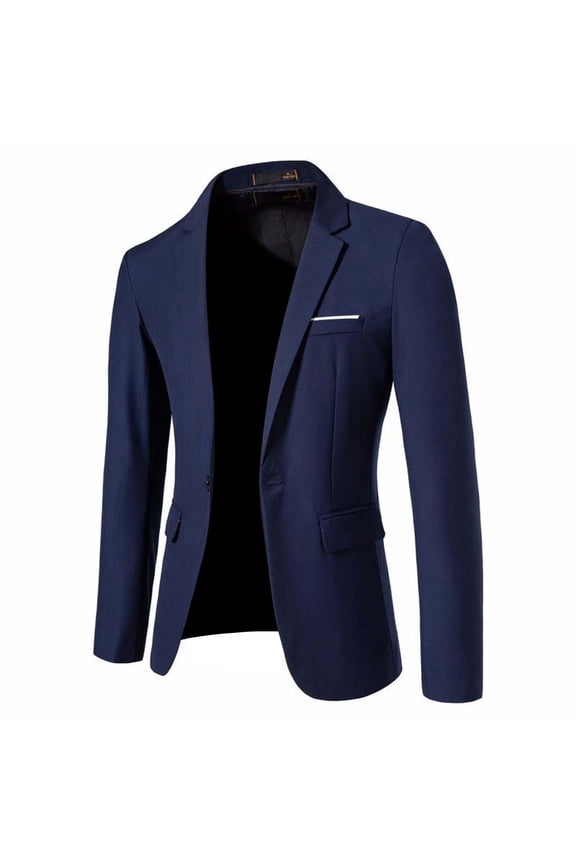Men's Color Block Blazers Coats One Button Single Breasted Suit Jacket Lapel Slim Fit Prom Party Blazer Blue