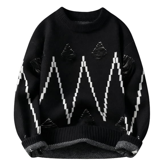 Miluxas Men's Color Block Knit Sweater Casual Round Neck Long Sleeve Pullover Tops Warm Chunky Strechy Fall Winter Sweaters Black