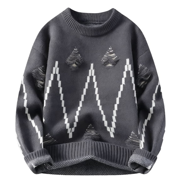 Miluxas Men's Color Block Knit Sweater Casual Round Neck Long Sleeve Pullover Tops Warm Chunky Strechy Fall Winter Sweaters Dark Gray