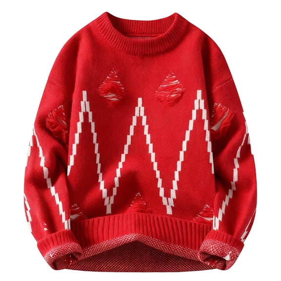 Miluxas Men's Color Block Knit Sweater Casual Round Neck Long Sleeve Pullover Tops Warm Chunky Strechy Fall Winter Sweaters Red