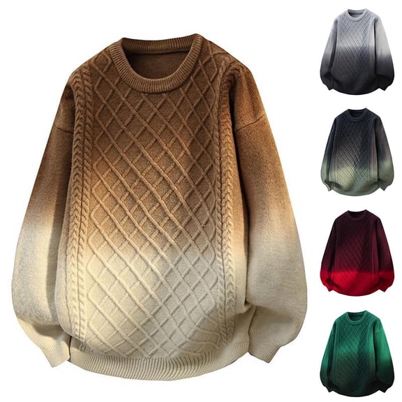 Miluxas Men's Color Block Knitted Sweater Loose Round Neck Long Sleeve Sweater Pullover Red