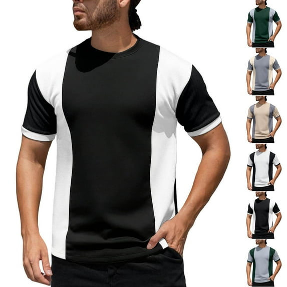 Miluxas Men's Color Block Tees Crew Neck Short Sleeve Shirts Casual Summer Tops White XL(XL)