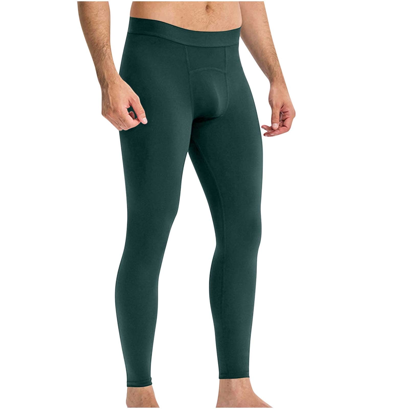 LEICHR Men's Compression Tights With Pockets | 1/3 Pack Running Basketball Athletic Base Layer Pants (Fluorescent Green, Medium)