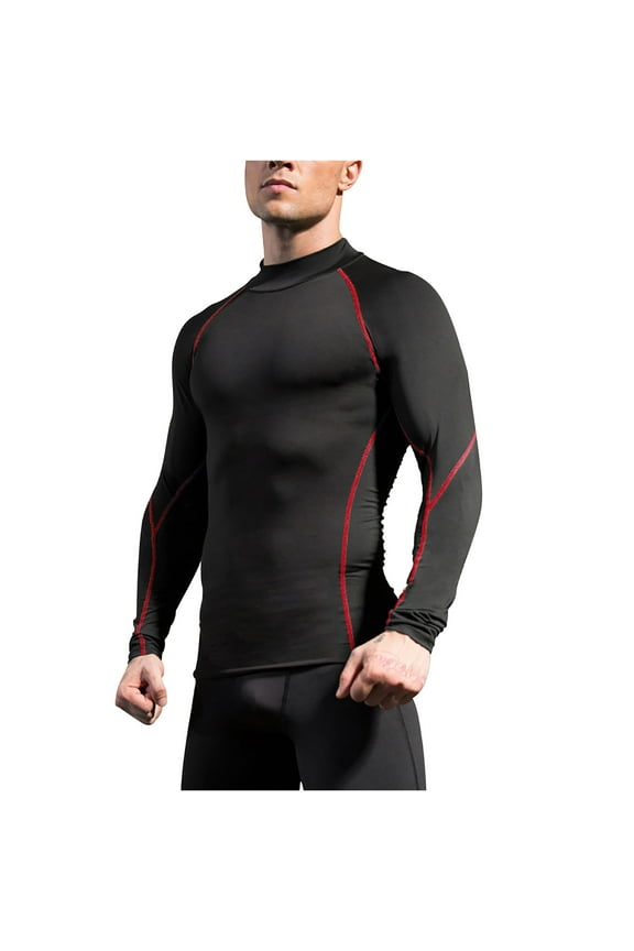 Men's Compression Shirt Long Sleeve Athletic Workout T-Shirts Top Active Sport Baselayer Undershirt Gear Shirt Red