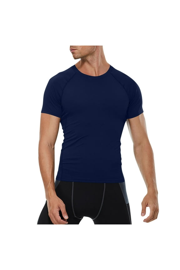 Men's Compression Shirts Workout Sports Short Sleeve Running Tops Tight T-Shirt Baselayer Gym Undershirts Navy M(M)