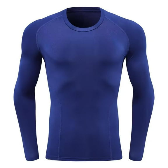 Miluxas Men's Compression Shirts Long Sleeve Athletic Workout T-Shirt Running Tops Active Base Layer Undershirts Blue XL(XL)
