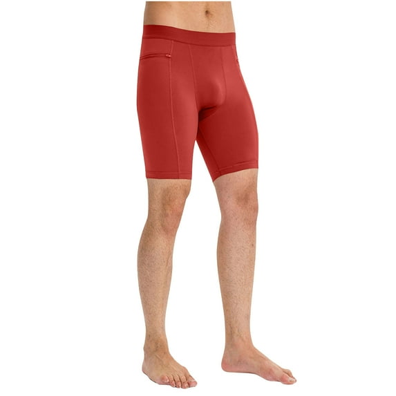 Miluxas Men's Compression Short with Pocket Slim Fit Yoga Running Shorts Red XXL(XXL)
