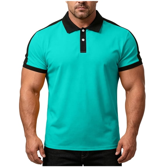 Miluxas Men's Contrast Trim Short Sleeve Polo Shirts Button Up Slim Fit Casual Tops Breathable Soft Summer Fashion Tees for Men Green
