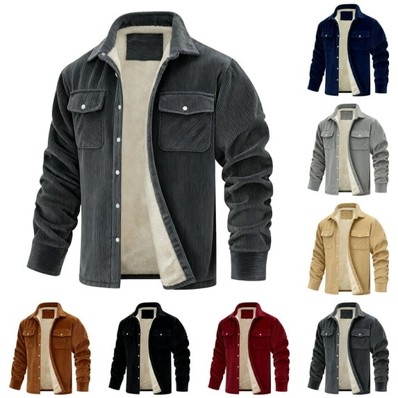 Miluxas Men's Corduroy Jacket Fuzzy Fleece Sherpa Jackets Vintage Cargo Work Outerwear thermal Thickened Winter Casual Coat Wine XL(XL)