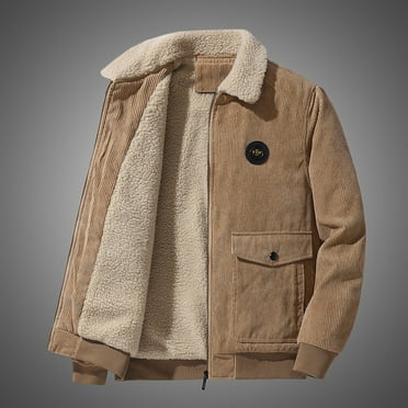Miluxas Men's Corduroy Jacket Sherpa Lined Trucker Jackets Cotton Turn-Down Collar Warm Winter Jacket Casual Coat Clearance Khaki 10(XL)