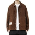 thumbnail image 1 of Miluxas Men's Corduroy Lapel Jacket Coat Solid Color Long Sleeve Loose Casual Outerwear Top Coffee, 1 of 7