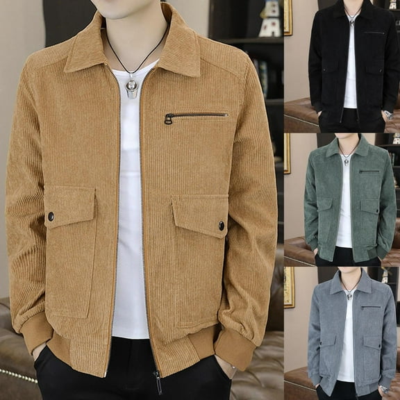 Miluxas Men's Corduroy Long Sleeve Full-Zip Jacket Yellow