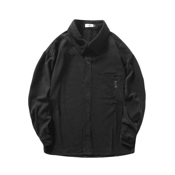 Miluxas Men's Corduroy Shirt Long Sleeve Button Down Workwear Regular Fit Casual Shirt Black