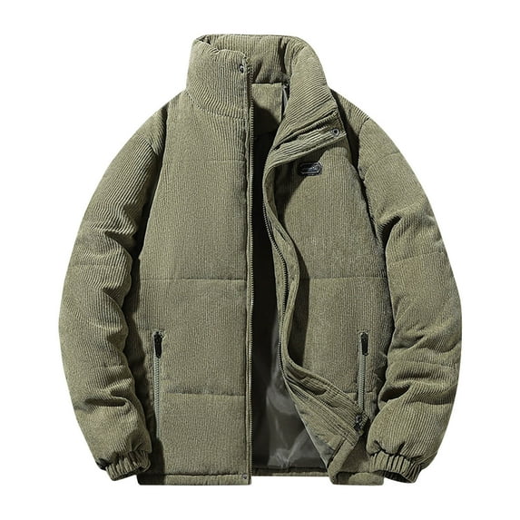 Miluxas Men's Cotton Corduroy Jackets Winter Fashion Solid Color Zipper Warm Parkas Windbreaker Long Sleeves Hooded Coat Outwear Army Green