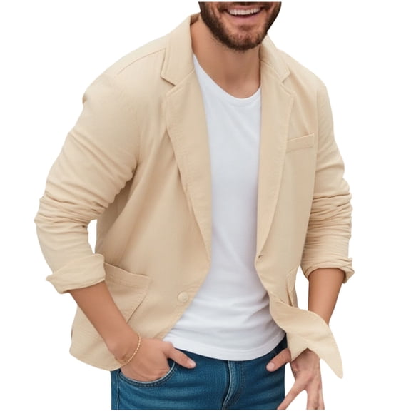 Miluxas Men's Cotton Linen Blazer Regular Fit Sport Coat Casual Suit Jacket Beige XL(XL)