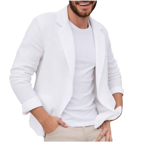 Miluxas Men's Cotton Linen Blazer Regular Fit Sport Coat Casual Suit Jacket White L(L)