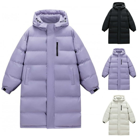 Miluxas Men's Cotton Mid-Long Parka Jacket Military Full-Zip Hooded Coat for Men Warm Coat with Hood White