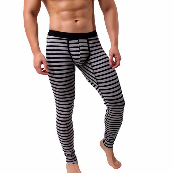 Miluxas Men’s Cotton Pouch Underwear Long Johns thermal Pants Bottoms Leggings Gray