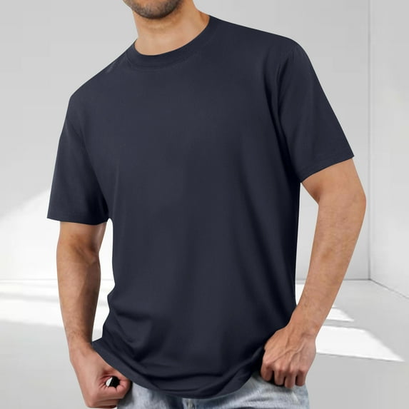 Miluxas Men's Cotton T-Shirt Short Sleeve Crew Neck Tee Shirts Casual Solid Basic Tops Navy L(L)