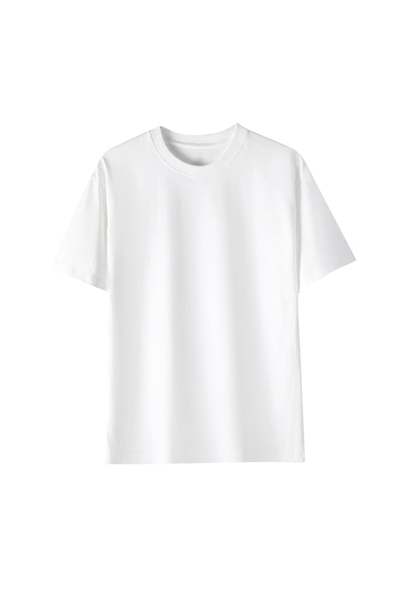 Men's Cotton T-Shirt Short Sleeve Crew Neck Tee Shirts Casual Solid Basic Tops White S(S)