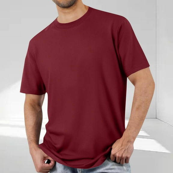 Miluxas Men's Cotton T-Shirt Short Sleeve Crew Neck Tee Shirts Casual Solid Basic Tops Wine S(S)
