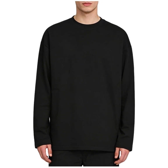 Miluxas Men's Crewneck Pullover Sweatshirt Soild Color Geometric Texture Crewneck Sweatshirts Black
