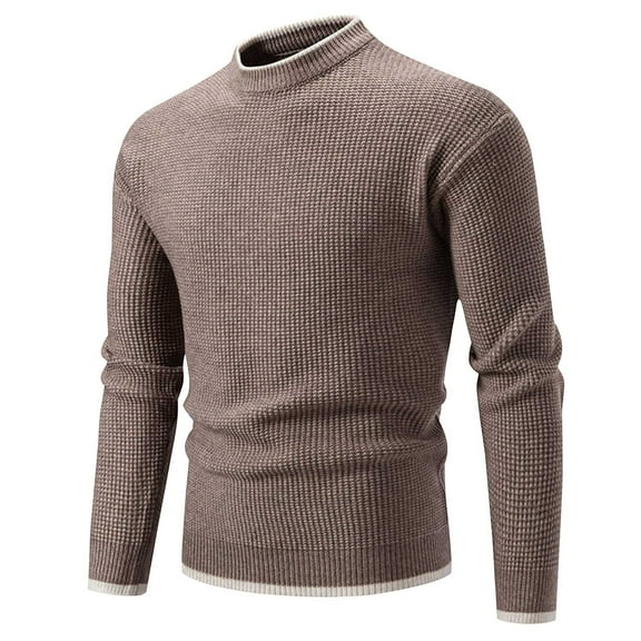 Miluxas Men's Crewneck Sweater Casual Long Sleeve Knitted Pullover Sweaters Khaki