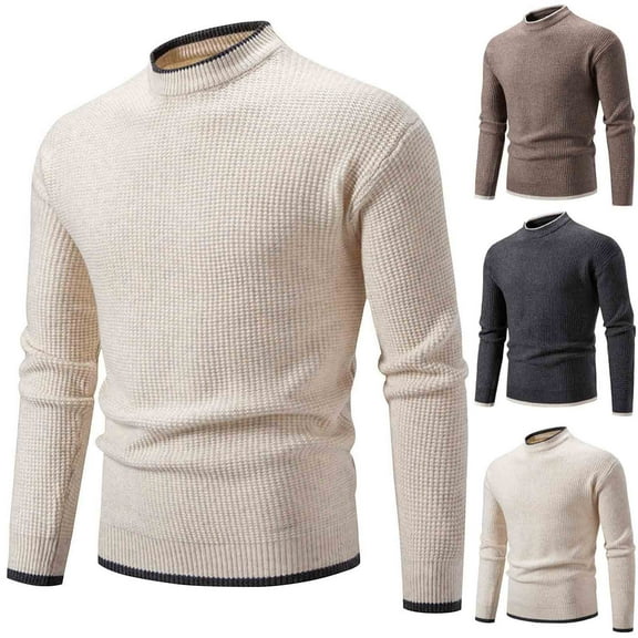 Miluxas Men's Crewneck Sweater Casual Long Sleeve Knitted Pullover Sweaters White