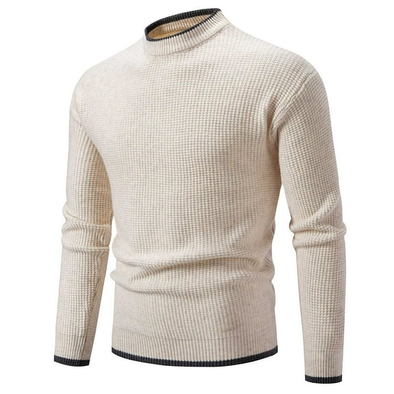 Miluxas Men's Crewneck Sweater Casual Long Sleeve Knitted Pullover Sweaters White