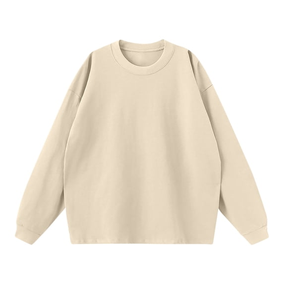Miluxas Men's Crewneck Sweatshirts Soild Color Geometric Texture Long Sleeve Casual Pullover Shirt Beige 8(M)