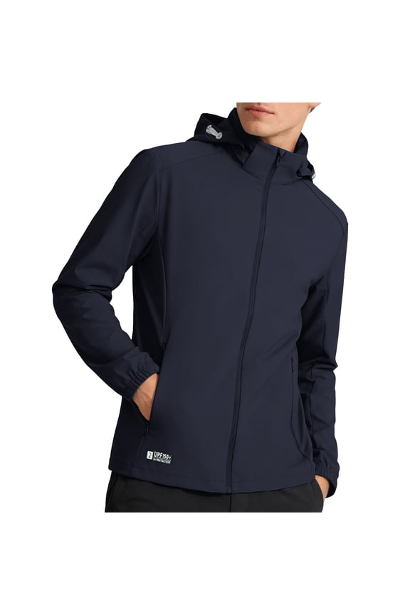 Men's Cycling Running Jacket Lightweight Windbreaker Bike Hiking Jacket Hooded Dark Blue XL(XL)