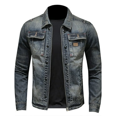 Miluxas Men's Distressed Jean Jacket Clearance Stylish Trucker Outerwear Zip Up Casual Long Sleeve Denim Jackets Blue 10(XL)