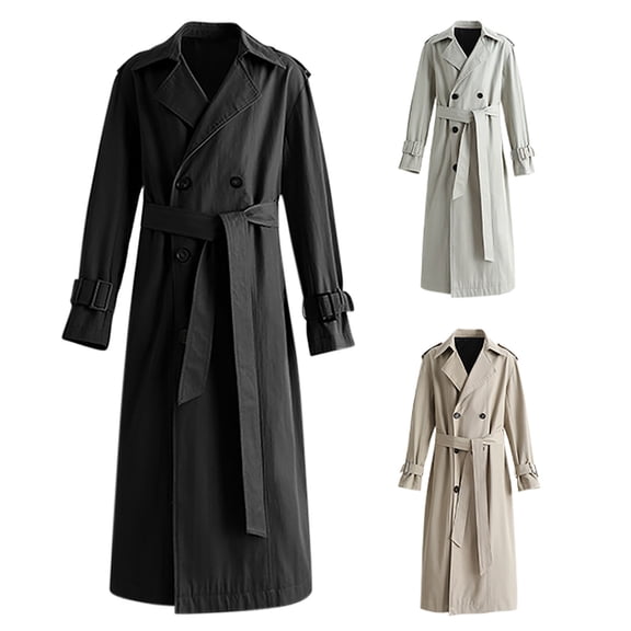 Miluxas Men's Double Breasted Trench Coat Oversized Casual Windbreaker Lapel Long Jacket Overcoat Khaki