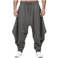 thumbnail image 1 of Miluxas Men's Drawstring Aladdin Hippie Harem Pants Loose Drop Crotch Trousers Gray, 1 of 5