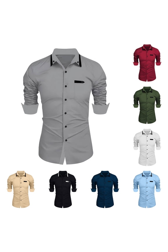 Men's Dress Shirts Stretch Stain Shield Long Sleeve Solid formal Shirt Business Casual Button Down Shirts White