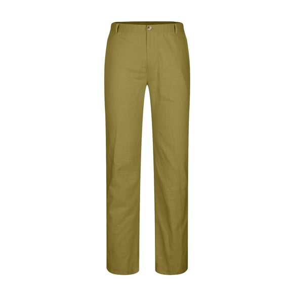 Miluxas Men's Elastic Waist Pants Relaxed Fit Khaki Pants Wrinkle Resistant Flat Front Casual Pant Yellow