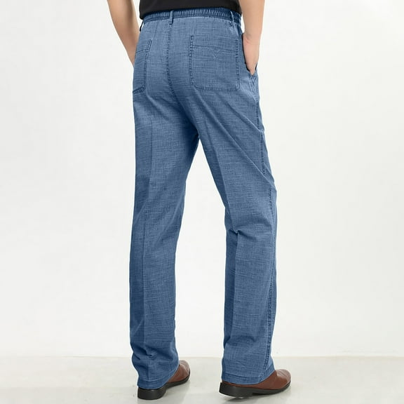 Miluxas Men's Elastic Waist Relaxed Straight Leg Baggy Pull On Work Casual Lounge Pants Blue