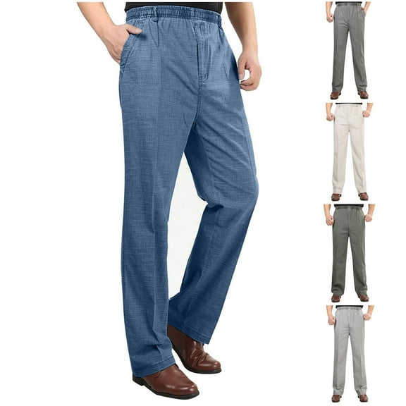 Miluxas Men's Elastic Waist Relaxed Straight Leg Baggy Pull On Work Casual Lounge Pants Khaki