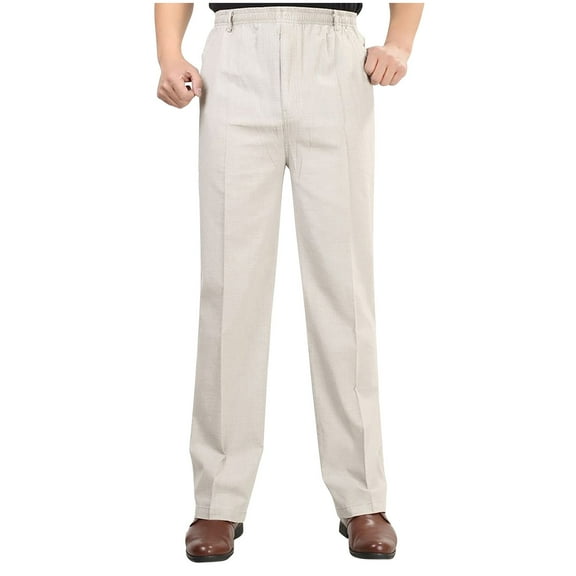 Miluxas Men's Elastic Waist Relaxed Straight Leg Baggy Pull On Work Casual Lounge Pants Khaki