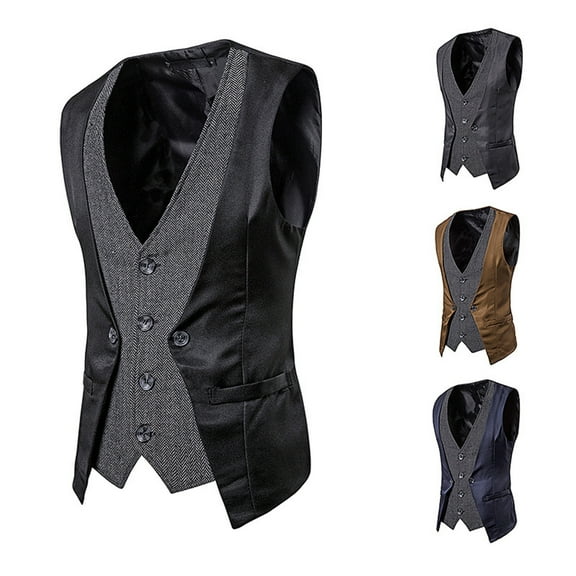 Miluxas Men's Fake Two Piece Suit Vest Business Dress Vest Waistcoat Lightweight Slim Fit Waistcoats Navy
