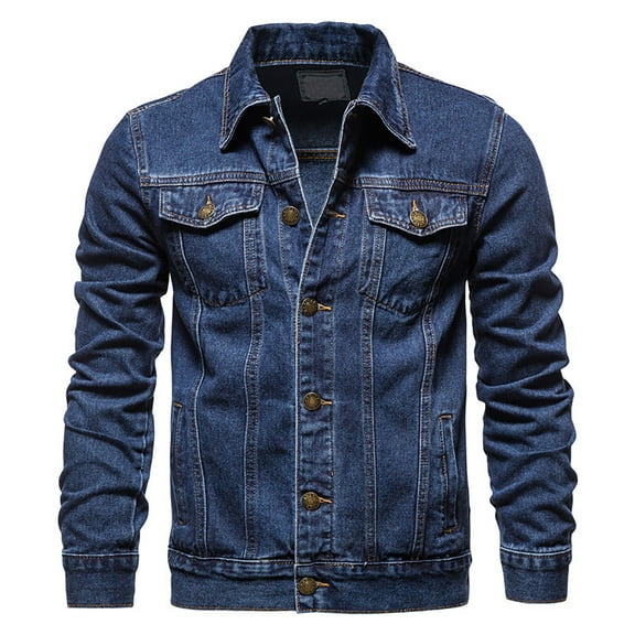 Miluxas Men's Fashion Casual Jacket Denim Outdoor Single-breasted Jacket Tooling Jacket Dark Blue 10(XL)